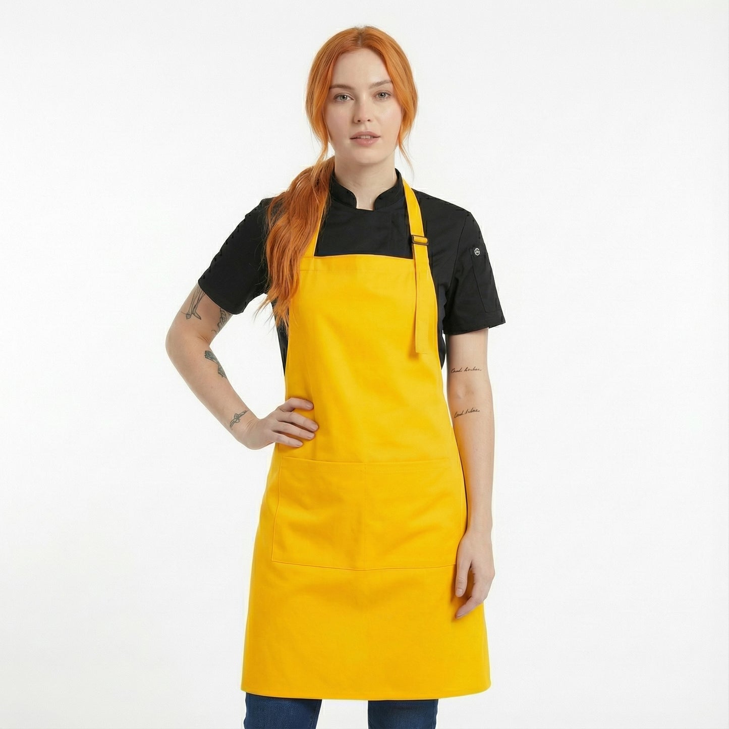 Basic Bib Apron With Pocket - Yellow
