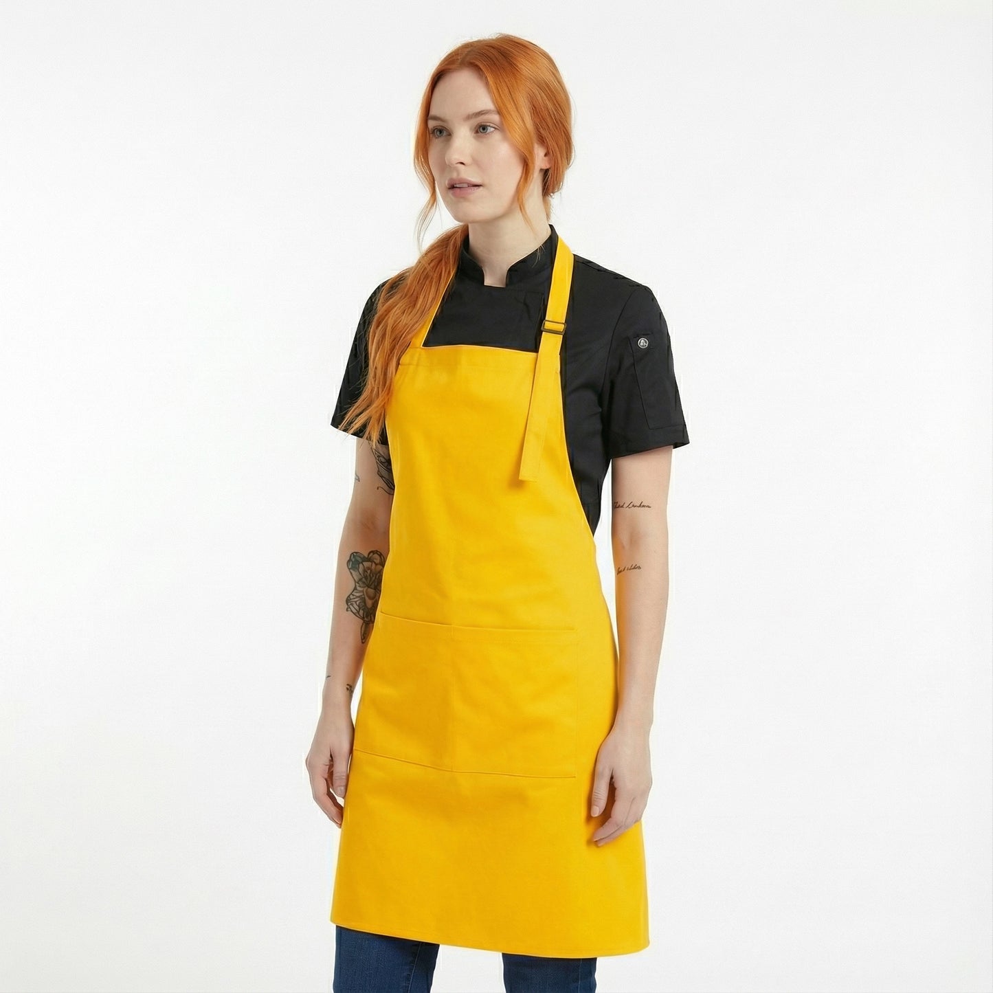 Basic Bib Apron With Pocket - Yellow