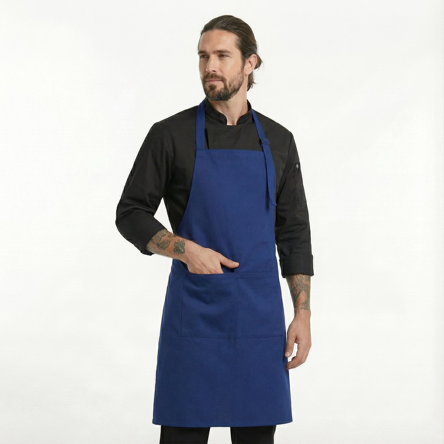 Basic Bib Apron With Pocket - Navy Blue