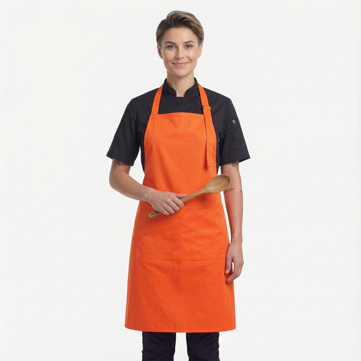 Basic Bib Apron With Pocket - Orange
