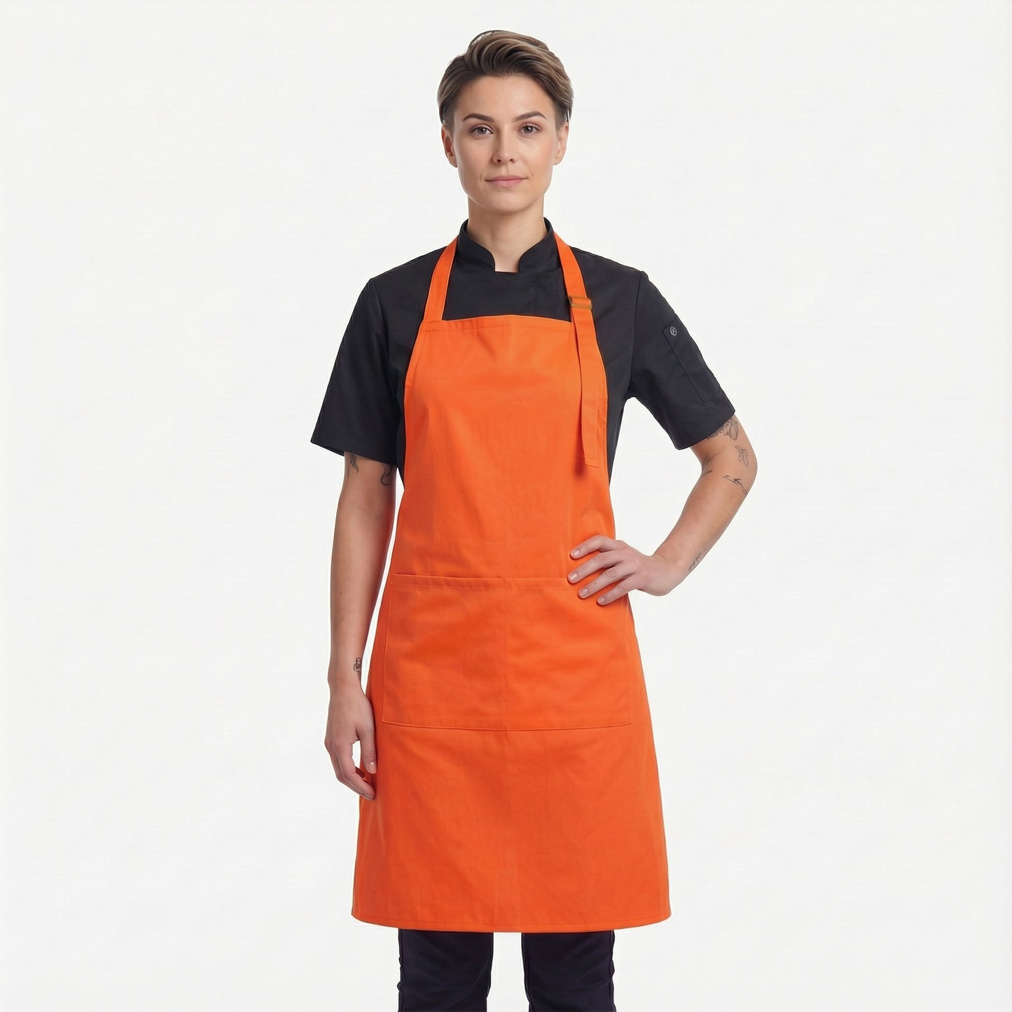 Basic Bib Apron With Pocket - Orange