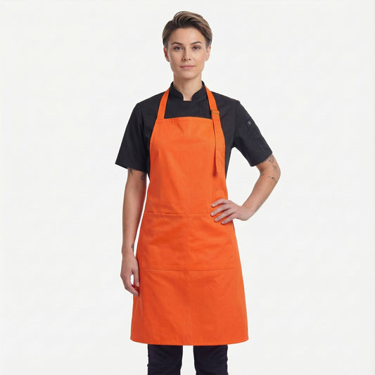 Basic Bib Apron With Pocket - Orange