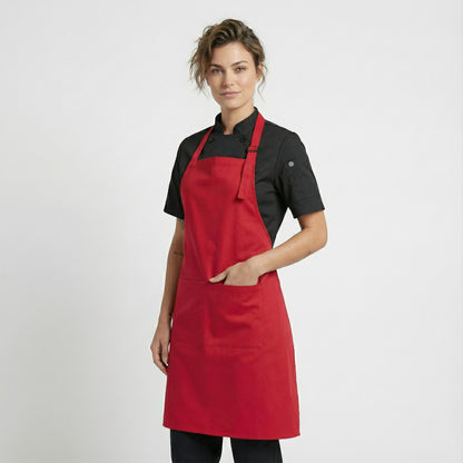 Basic Bib Apron With Pocket - Red