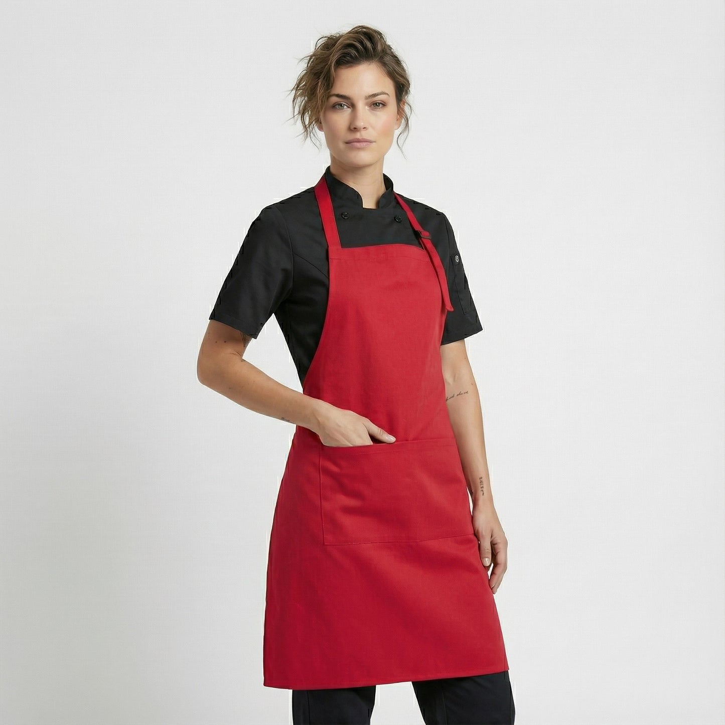 Basic Bib Apron With Pocket - Red