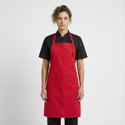 Basic Bib Apron With Pocket - Red