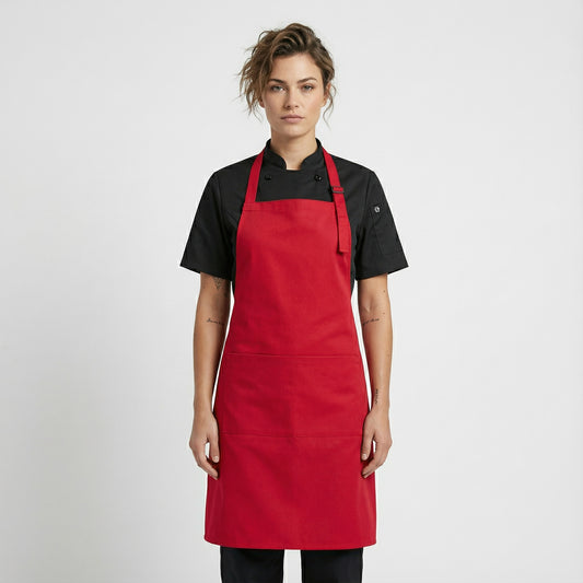 Basic Bib Apron With Pocket - Red