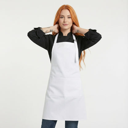 Basic Bib Apron With Pocket - White