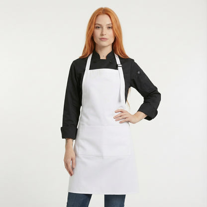 Basic Bib Apron With Pocket - White