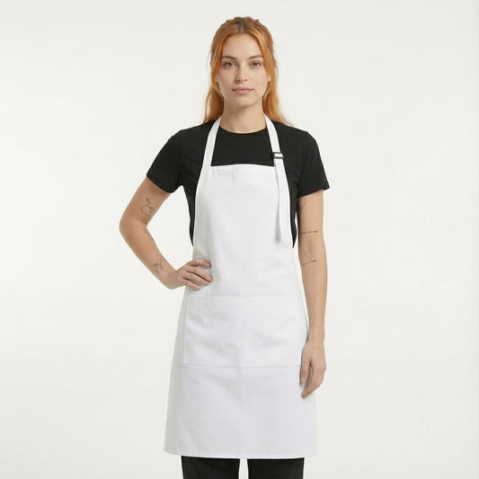 Basic Bib Apron With Pocket - White