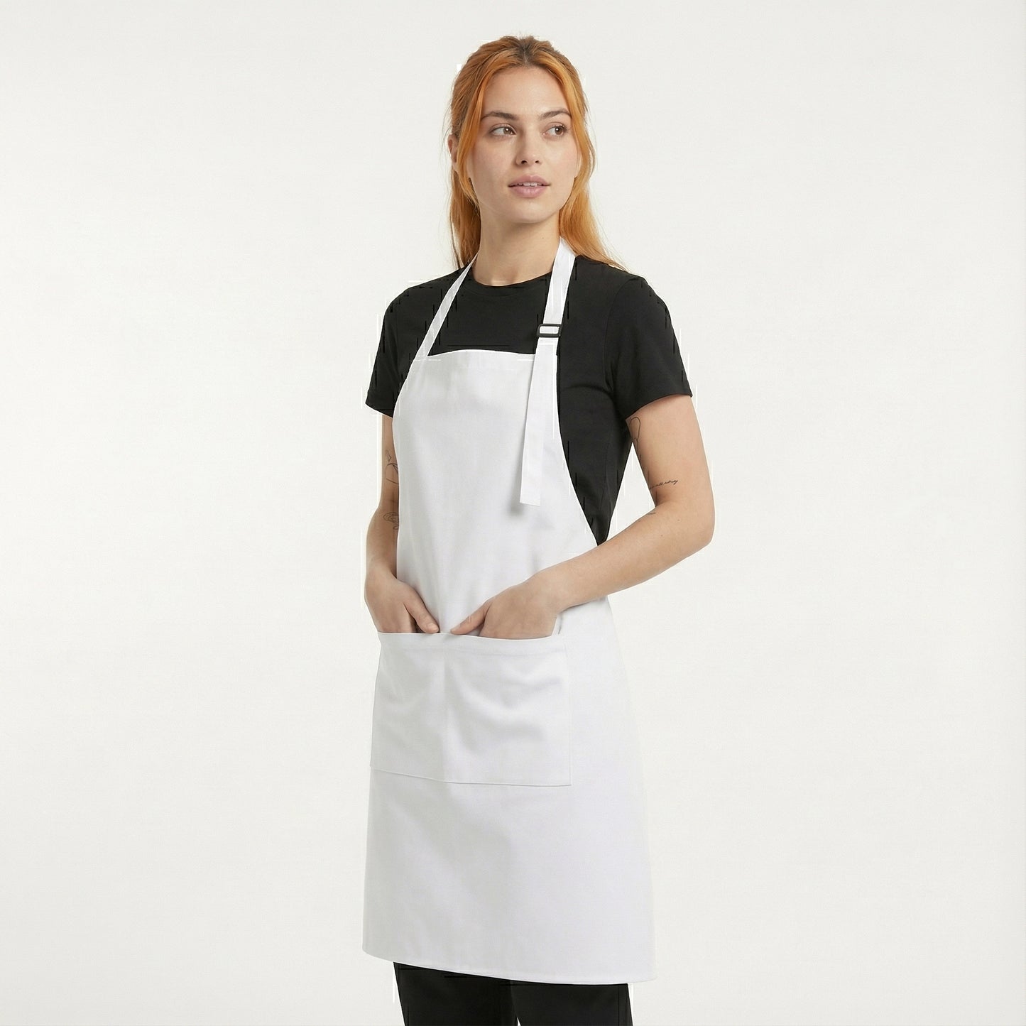 Basic Bib Apron With Pocket - White