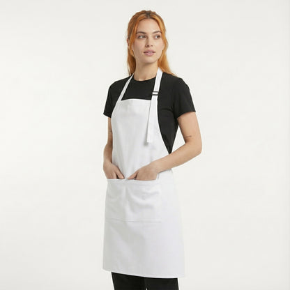 Basic Bib Apron With Pocket - White
