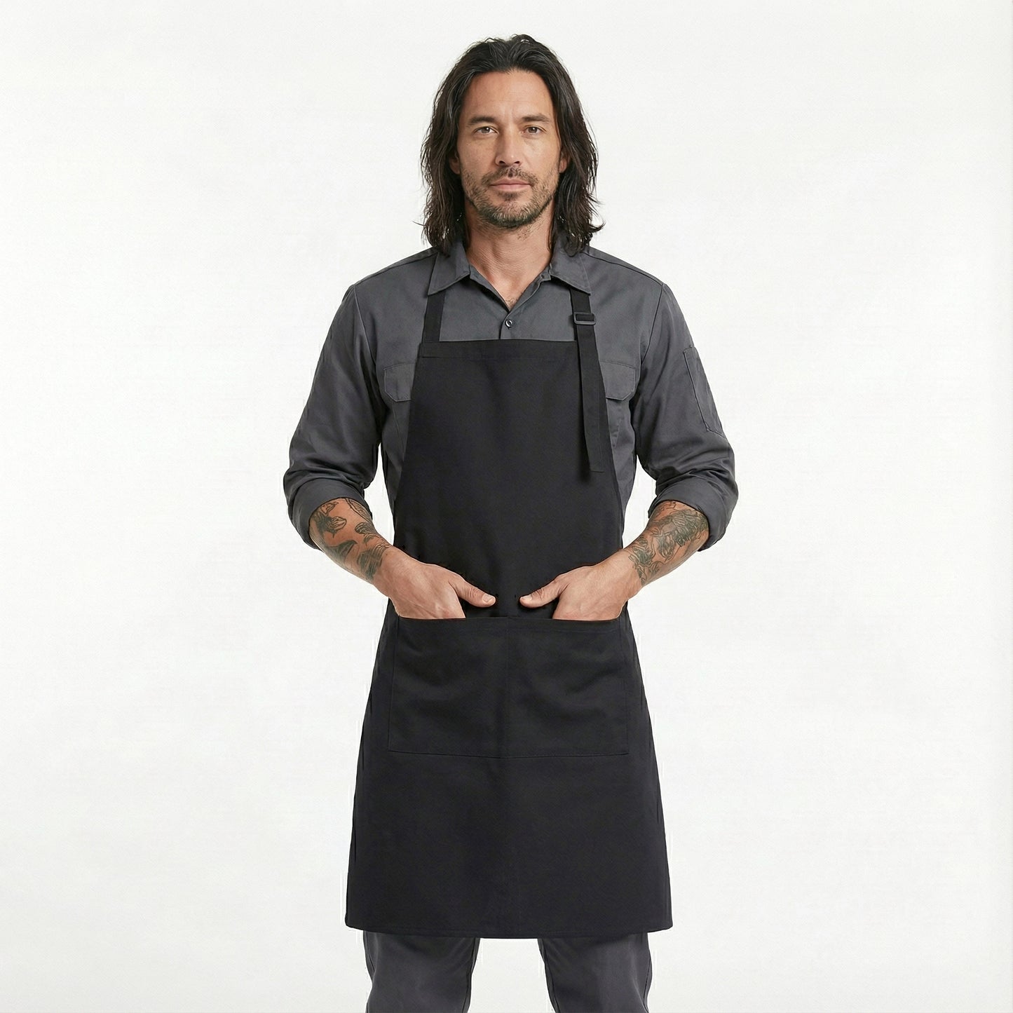 Basic Bib Apron With Pocket - Black