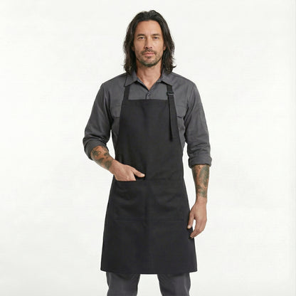 Basic Bib Apron With Pocket - Black