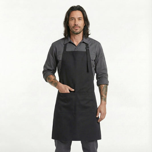 Basic Bib Apron With Pocket - Black