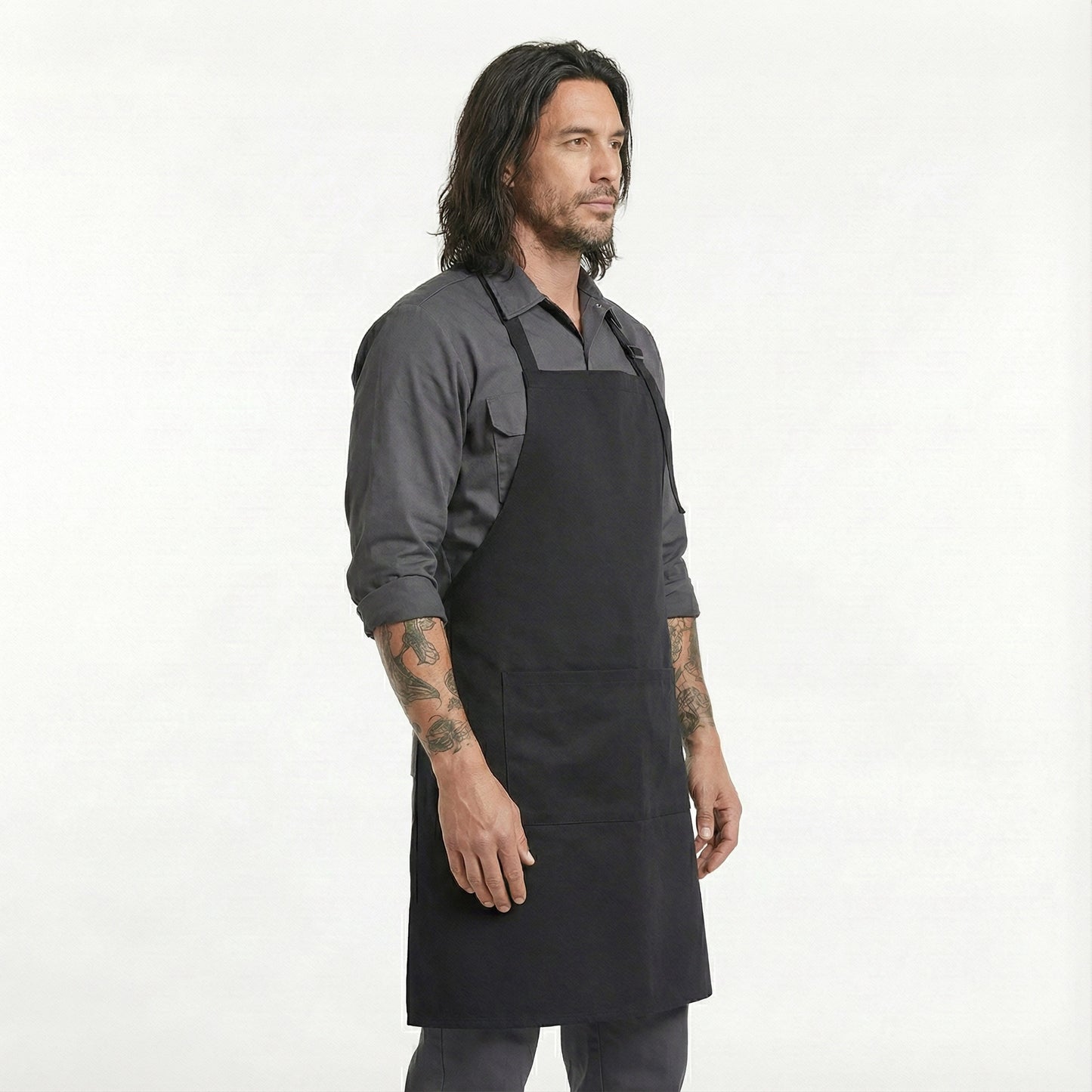 Basic Bib Apron With Pocket - Black