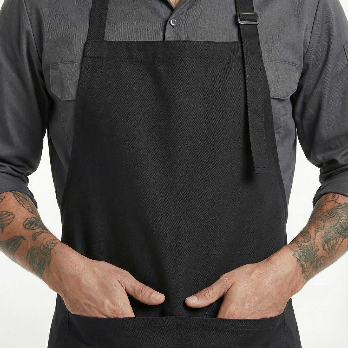 Basic Bib Apron With Pocket - Black