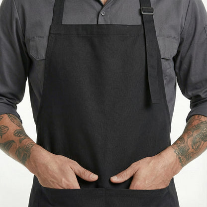 Basic Bib Apron With Pocket - Black