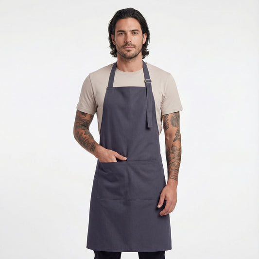Basic Bib Apron With Pocket - Dark Grey