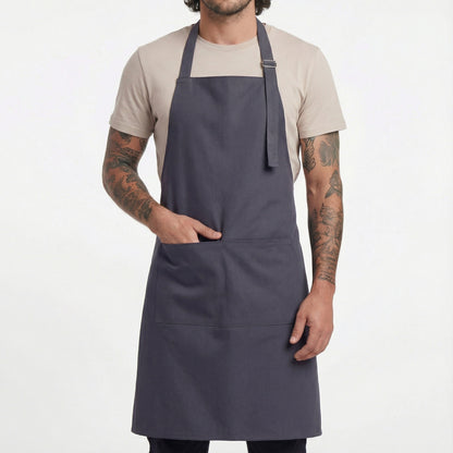 Basic Bib Apron With Pocket - Dark Grey